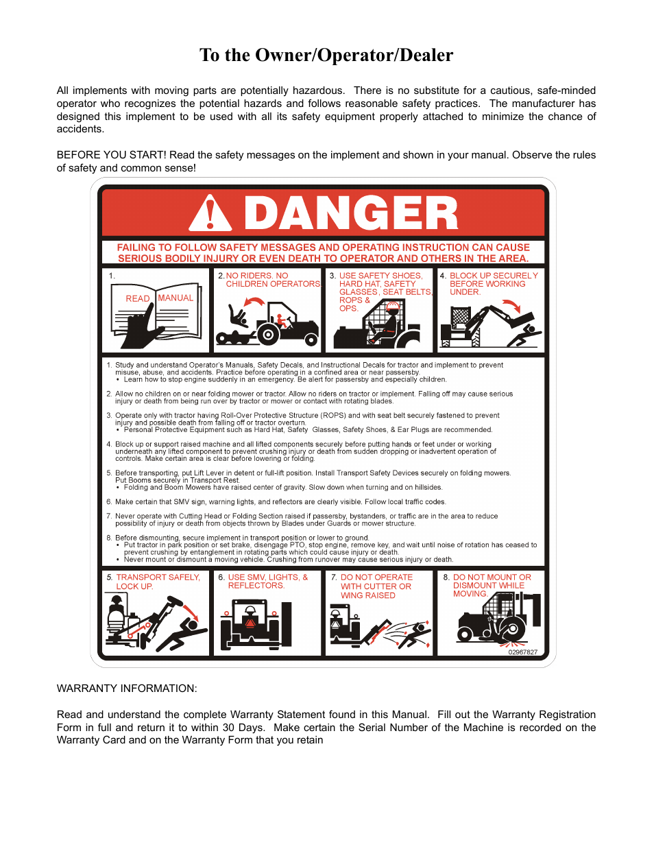 To the owner/operator/dealer | Servis-Rhino 2160 User Manual | Page 2 / 152