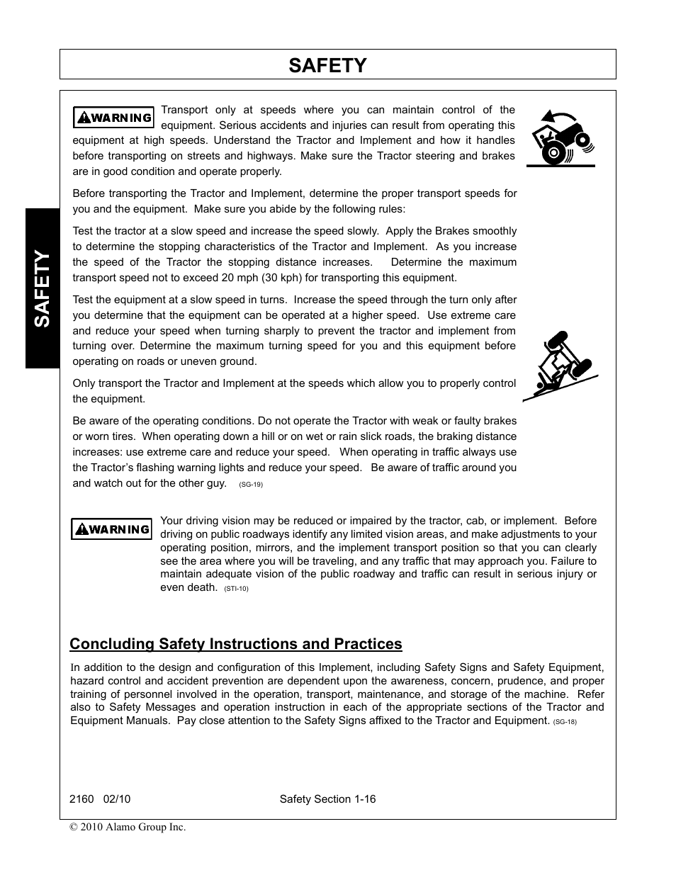 Concluding safety instructions and practices, Concluding safety instructions and practices -16, Safety | Servis-Rhino 2160 User Manual | Page 22 / 152
