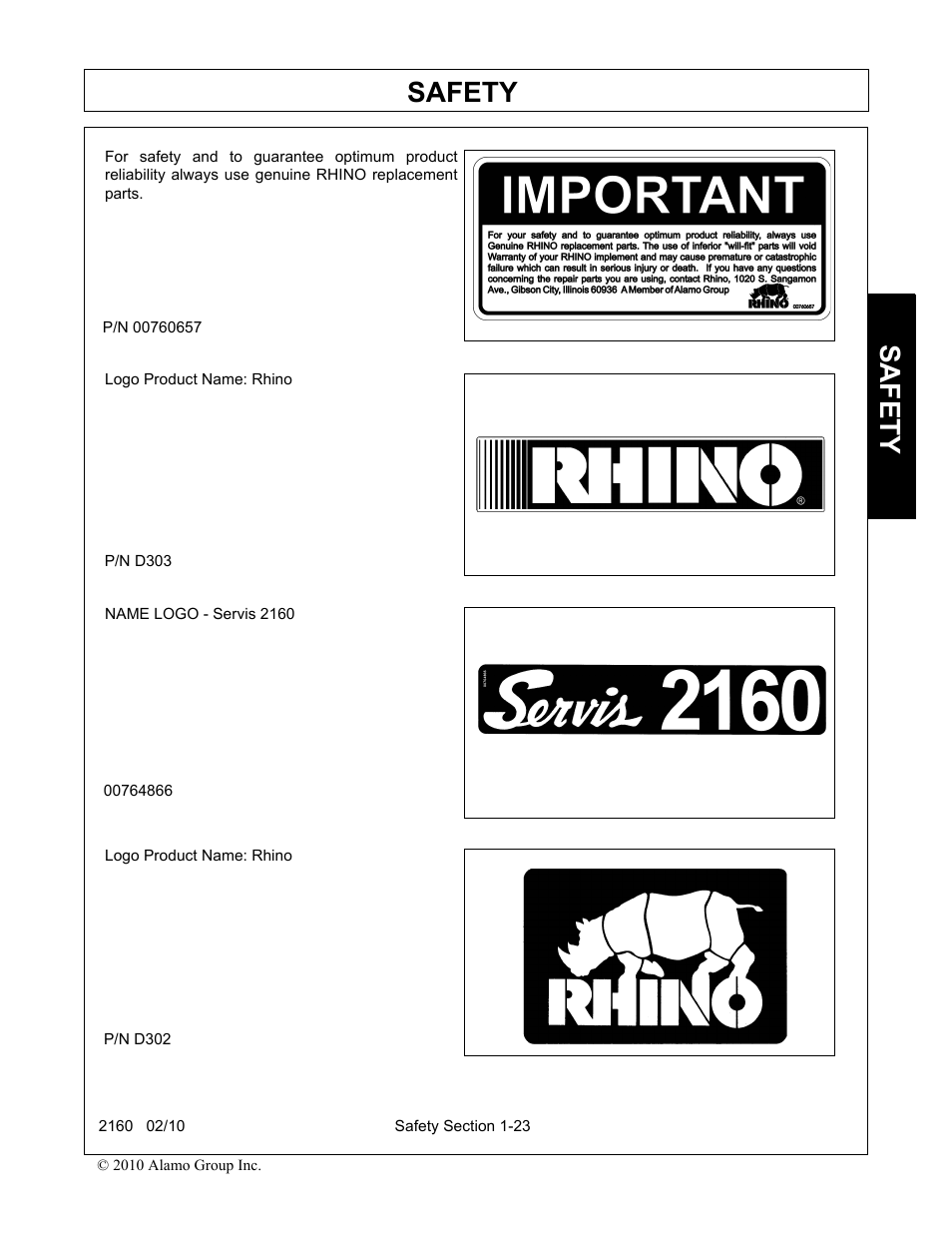 Safety | Servis-Rhino 2160 User Manual | Page 29 / 152