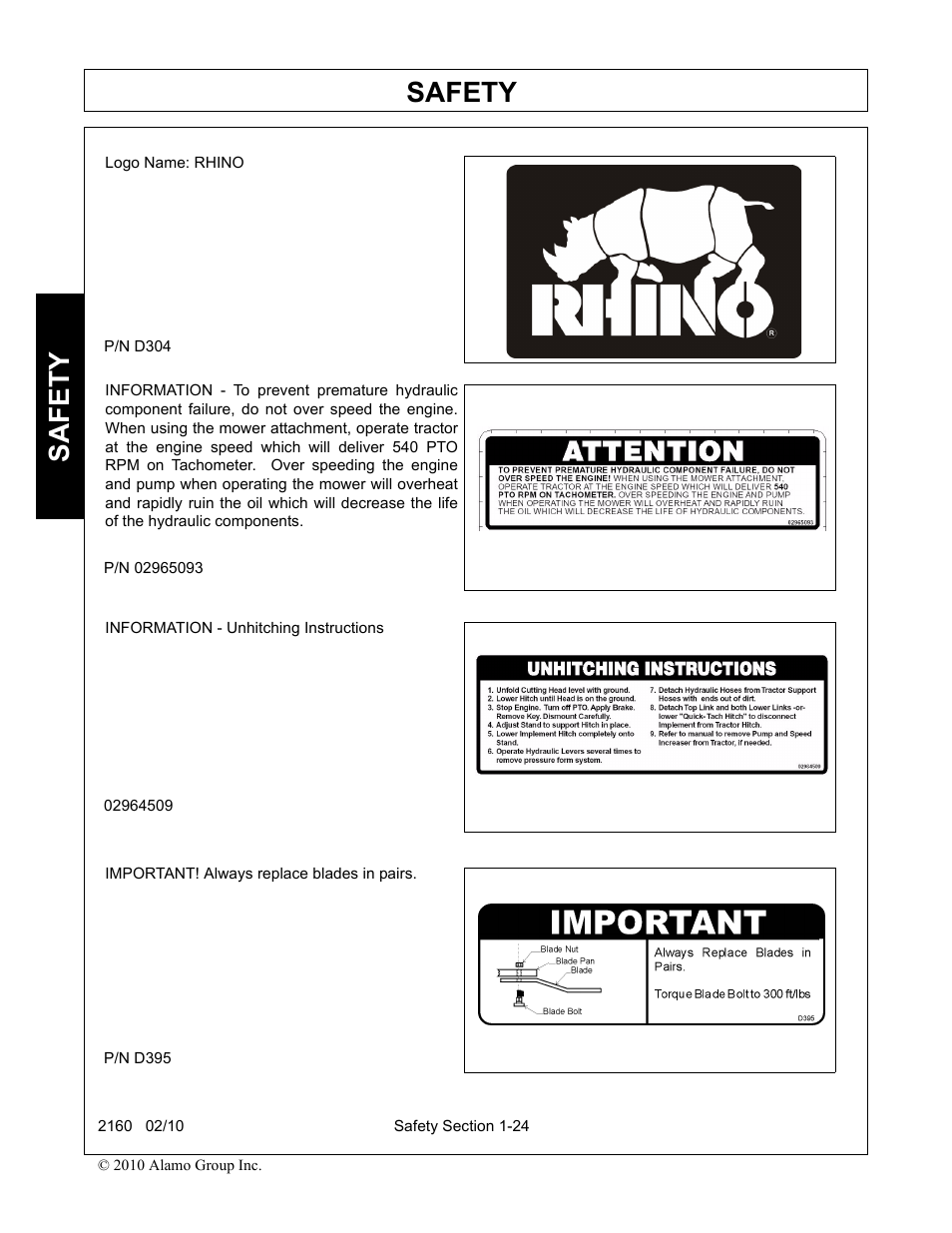 Safety | Servis-Rhino 2160 User Manual | Page 30 / 152