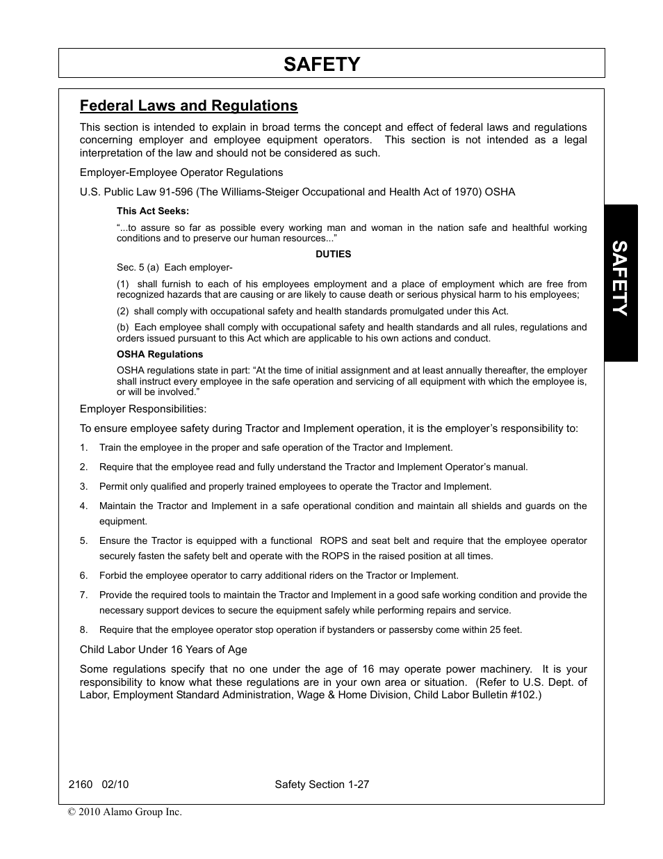 Federal laws and regulations, Federal laws and regulations -27, Safety | Servis-Rhino 2160 User Manual | Page 33 / 152