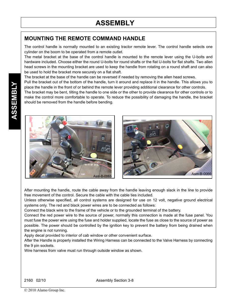 Mounting the remote command handle, Mounting the remote command handle -8, Assembly | Assembl y | Servis-Rhino 2160 User Manual | Page 90 / 152
