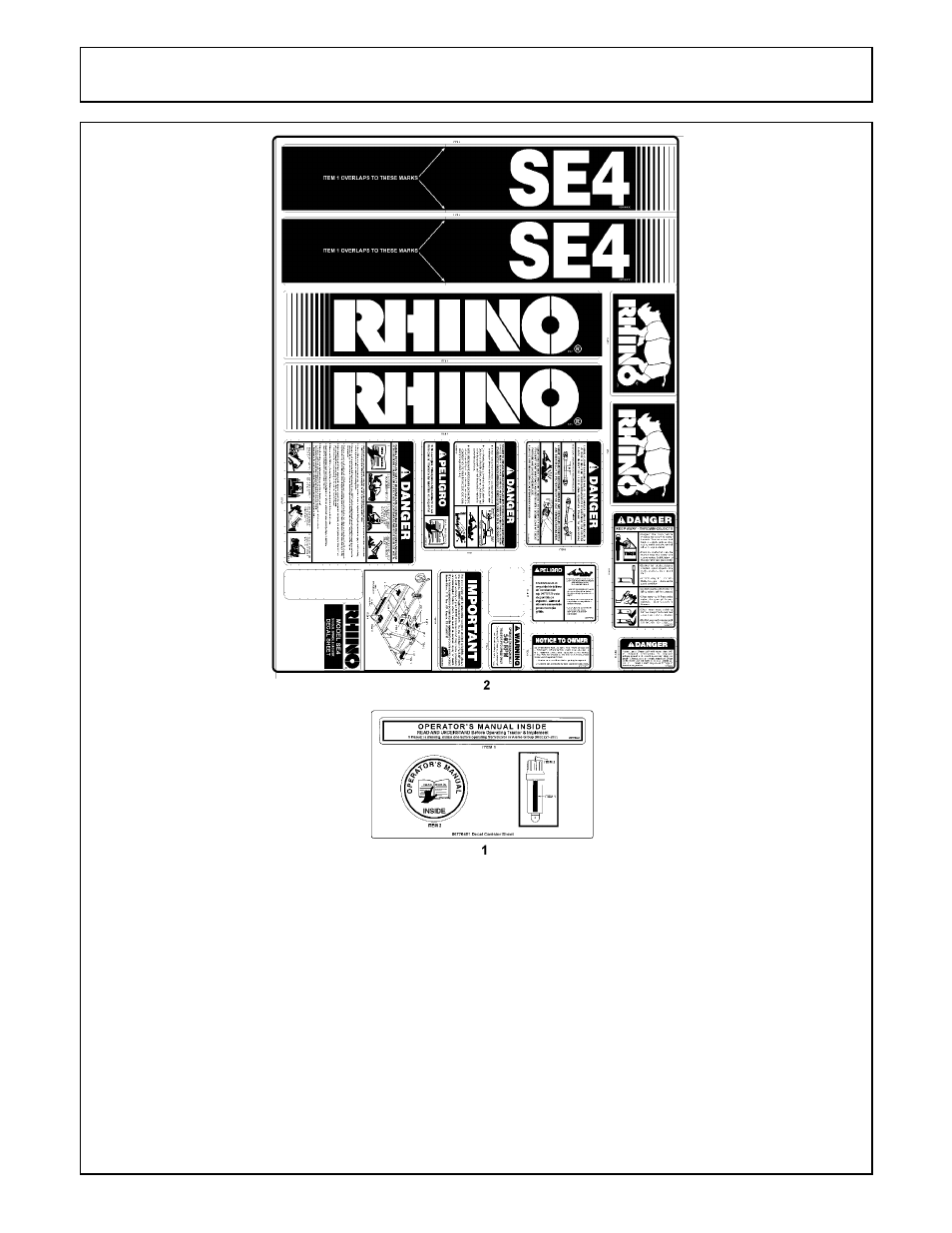 Safety decal sheets | Servis-Rhino ROTARY MOWER SE4 User Manual | Page 17 / 21