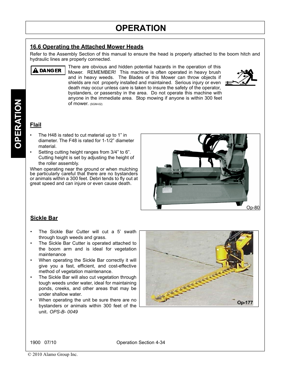 6 operating the attached mower heads, Operating the attached mower heads -34, Operation | Opera t ion | Servis-Rhino 1900 User Manual | Page 132 / 154
