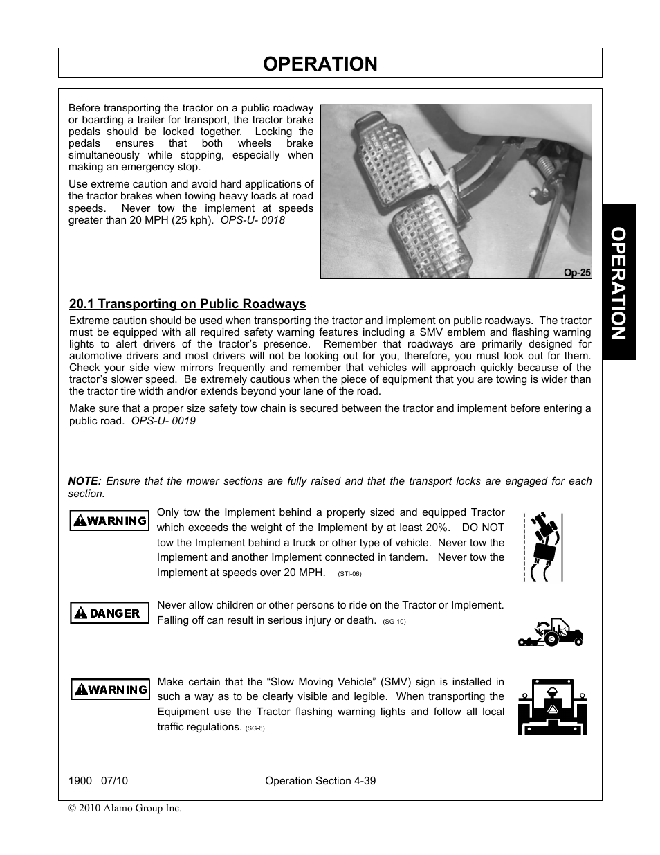 1 transporting on public roadways, Transporting on public roadways -39, Operation | Opera t ion | Servis-Rhino 1900 User Manual | Page 137 / 154