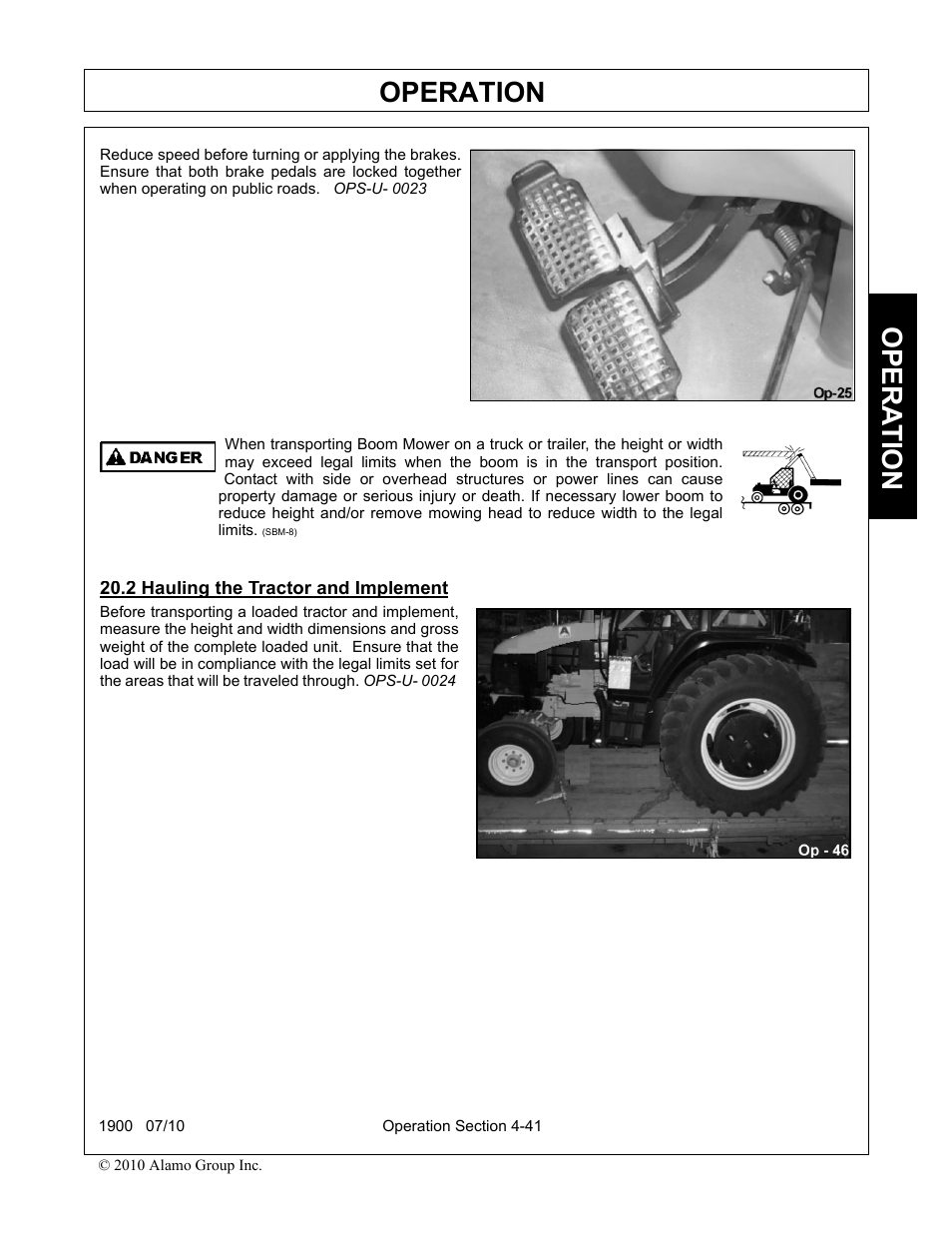 2 hauling the tractor and implement, Hauling the tractor and implement -41, Operation | Opera t ion | Servis-Rhino 1900 User Manual | Page 139 / 154