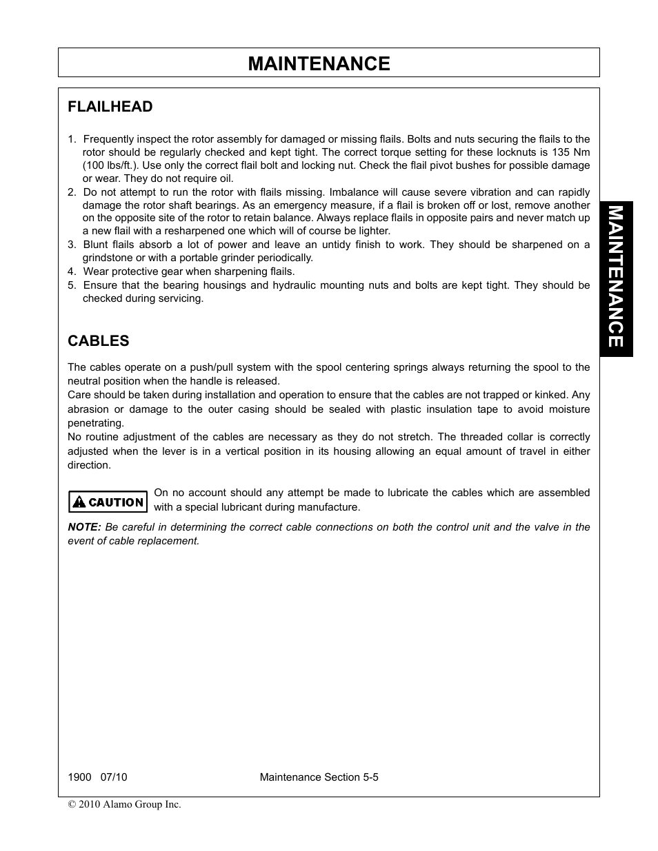 Flailhead, Wear protective gear when sharpening flails, Cables | Flailhead -5 cables -5, Maintenance | Servis-Rhino 1900 User Manual | Page 149 / 154