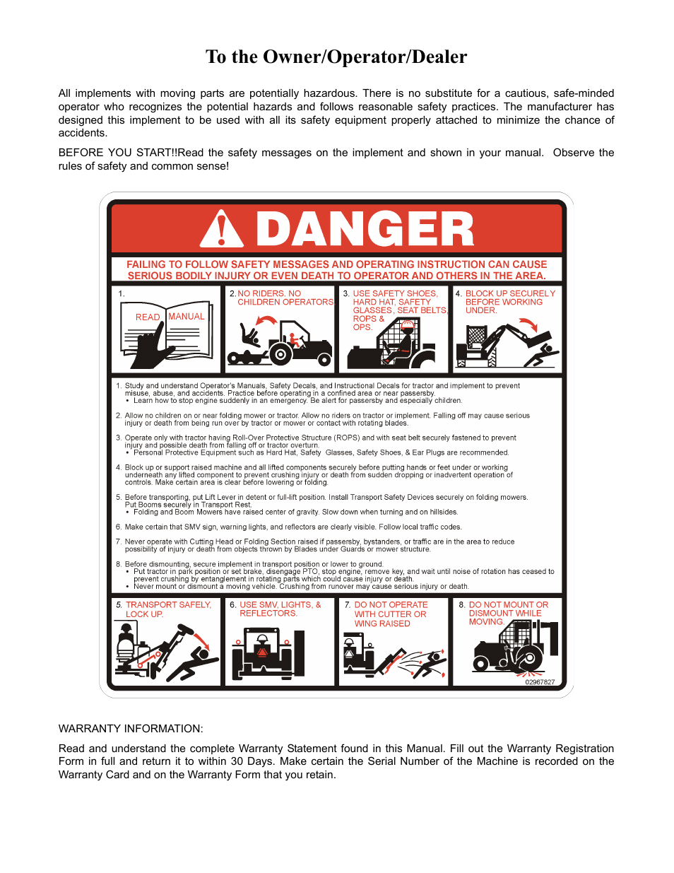 To the owner/operator/dealer | Servis-Rhino 1900 User Manual | Page 2 / 154