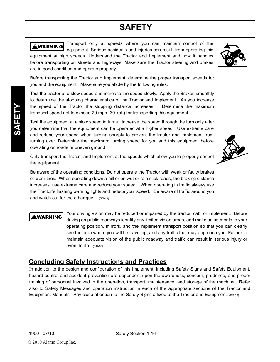 Concluding safety instructions and practices, Concluding safety instructions and practices -16, Safety | Servis-Rhino 1900 User Manual | Page 22 / 154