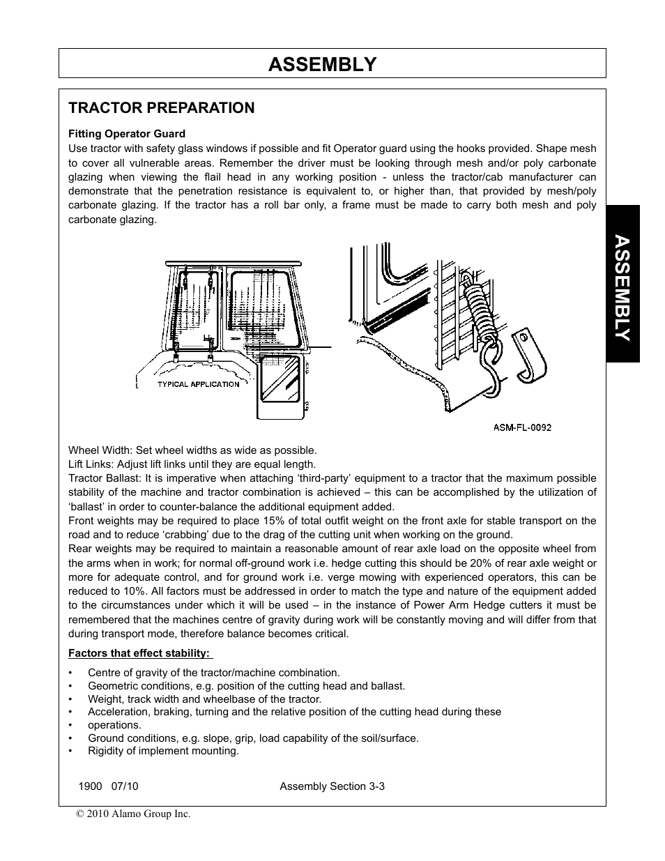 Tractor preparation, Fitting operator guard, Tractor preparation -3 fitting operator guard -3 | Assembly, Assembl y | Servis-Rhino 1900 User Manual | Page 87 / 154