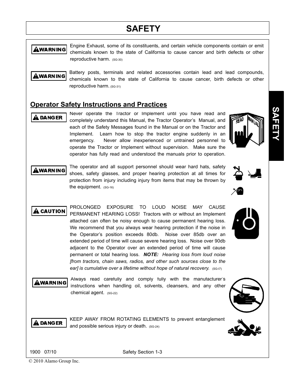 Operator safety instructions and practices, Operator safety instructions and practices -3, Safety | Servis-Rhino 1900 User Manual | Page 9 / 154