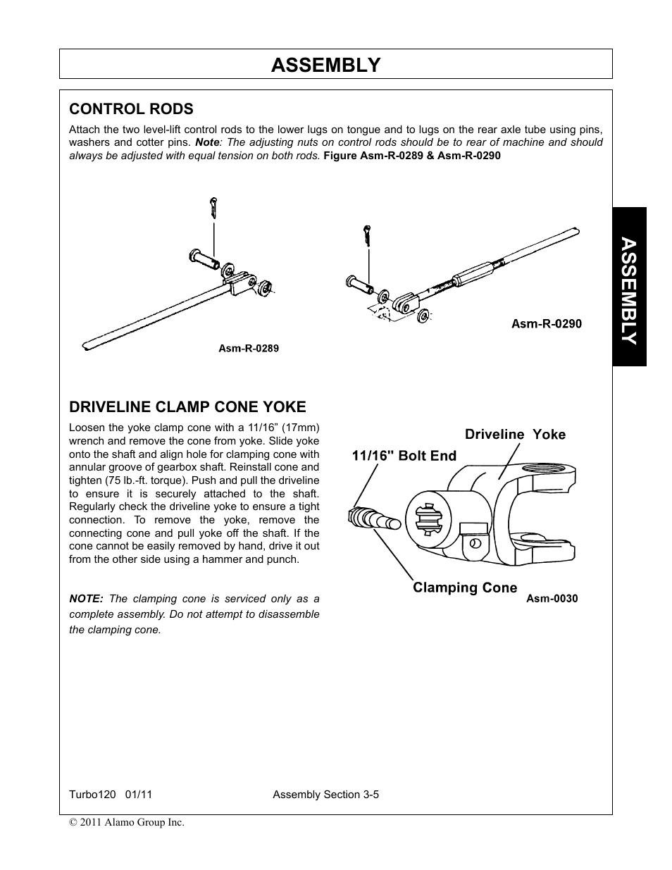 Control rods, Driveline clamp cone yoke, Control rods -5 driveline clamp cone yoke -5 | Assembly, Assembl y | Servis-Rhino TURBO120 User Manual | Page 103 / 202