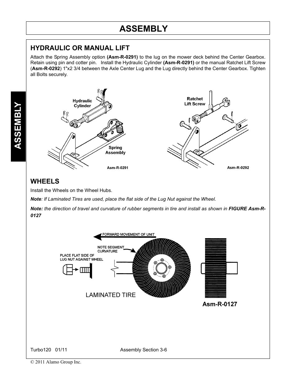 Hydraulic or manual lift, Wheels, Hydraulic or manual lift -6 wheels -6 | Assembly, Assembl y | Servis-Rhino TURBO120 User Manual | Page 104 / 202