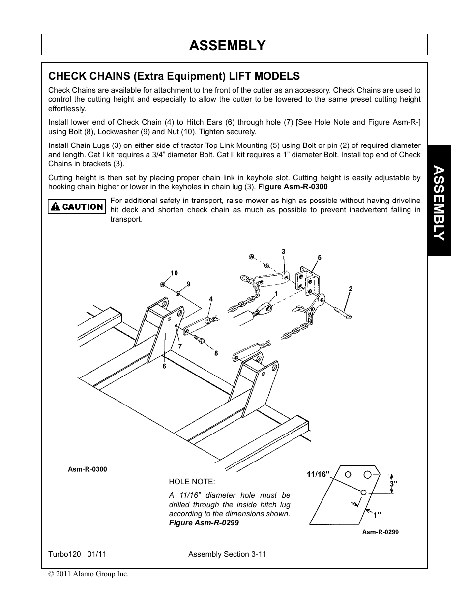 Check chains (extra equipment) lift models, Check chains (extra equipment) lift models -11, Assembly | Assembl y | Servis-Rhino TURBO120 User Manual | Page 109 / 202