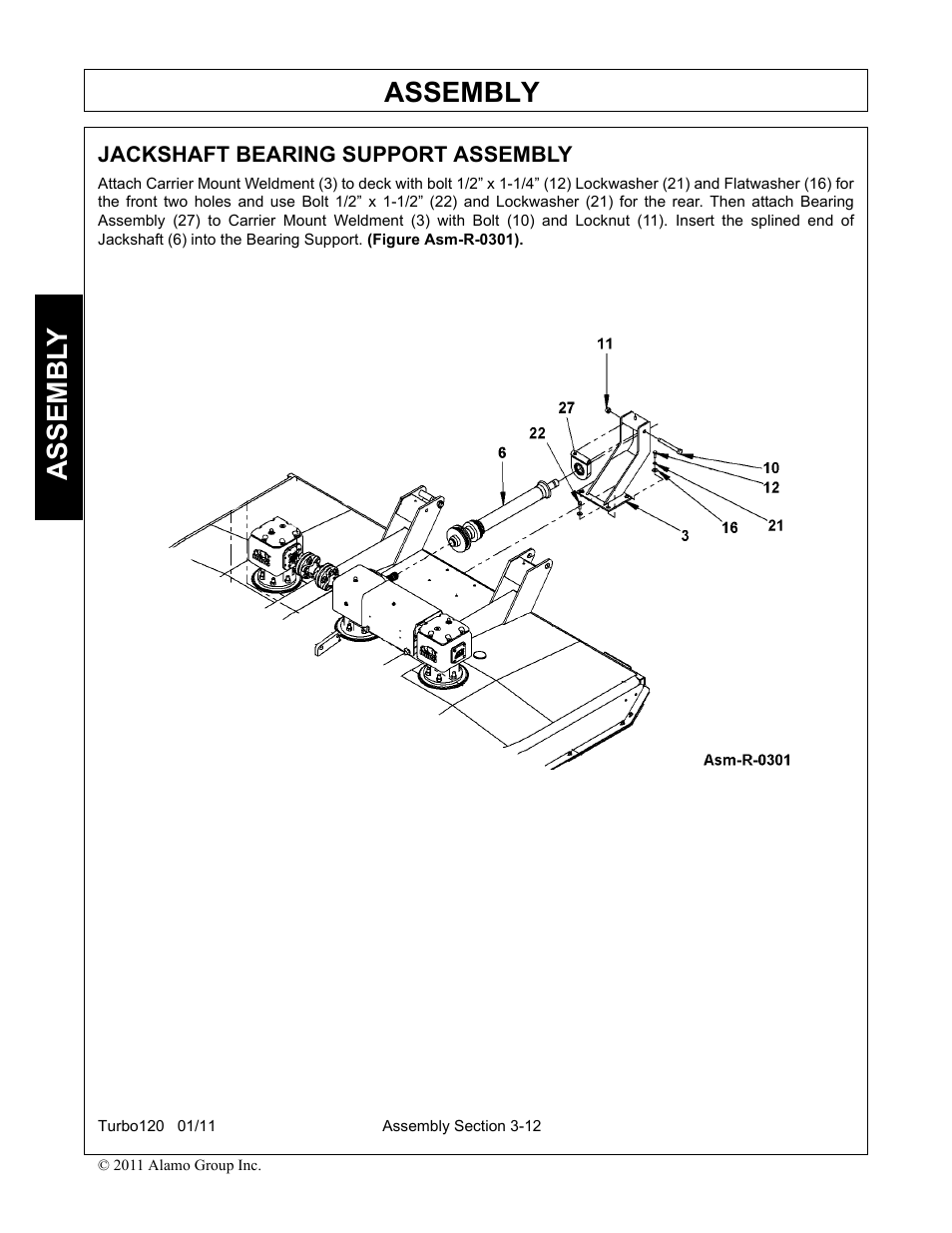 Jackshaft bearing support assembly, Jackshaft bearing support assembly -12, Assembly | Assembl y | Servis-Rhino TURBO120 User Manual | Page 110 / 202