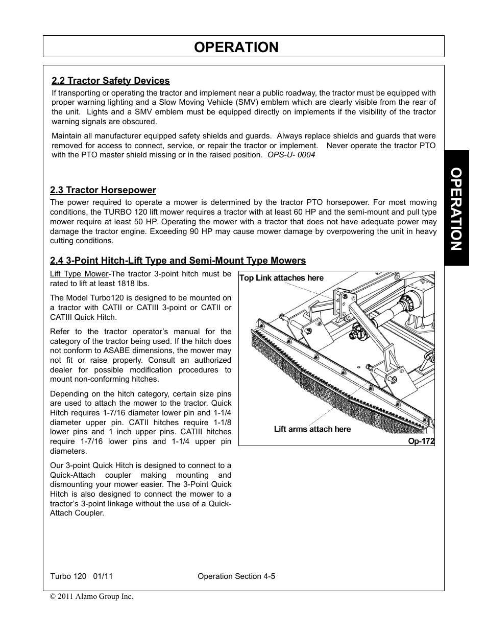 2 tractor safety devices, 3 tractor horsepower, Operation | Opera t ion | Servis-Rhino TURBO120 User Manual | Page 115 / 202