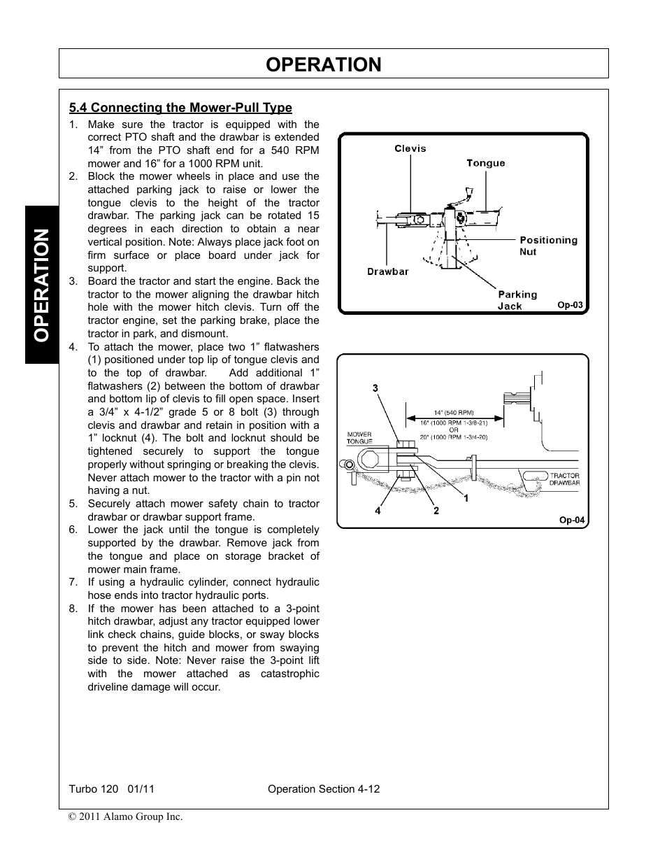 4 connecting the mower-pull type, Connecting the mower-pull type -12, Operation | Opera t ion | Servis-Rhino TURBO120 User Manual | Page 122 / 202