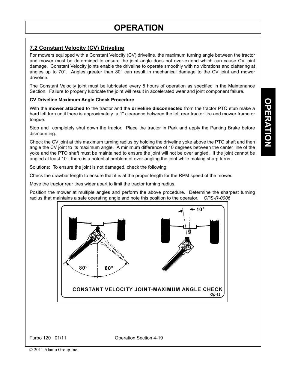2 constant velocity (cv) driveline, Constant velocity (cv) driveline -19, Operation | Opera t ion | Servis-Rhino TURBO120 User Manual | Page 129 / 202