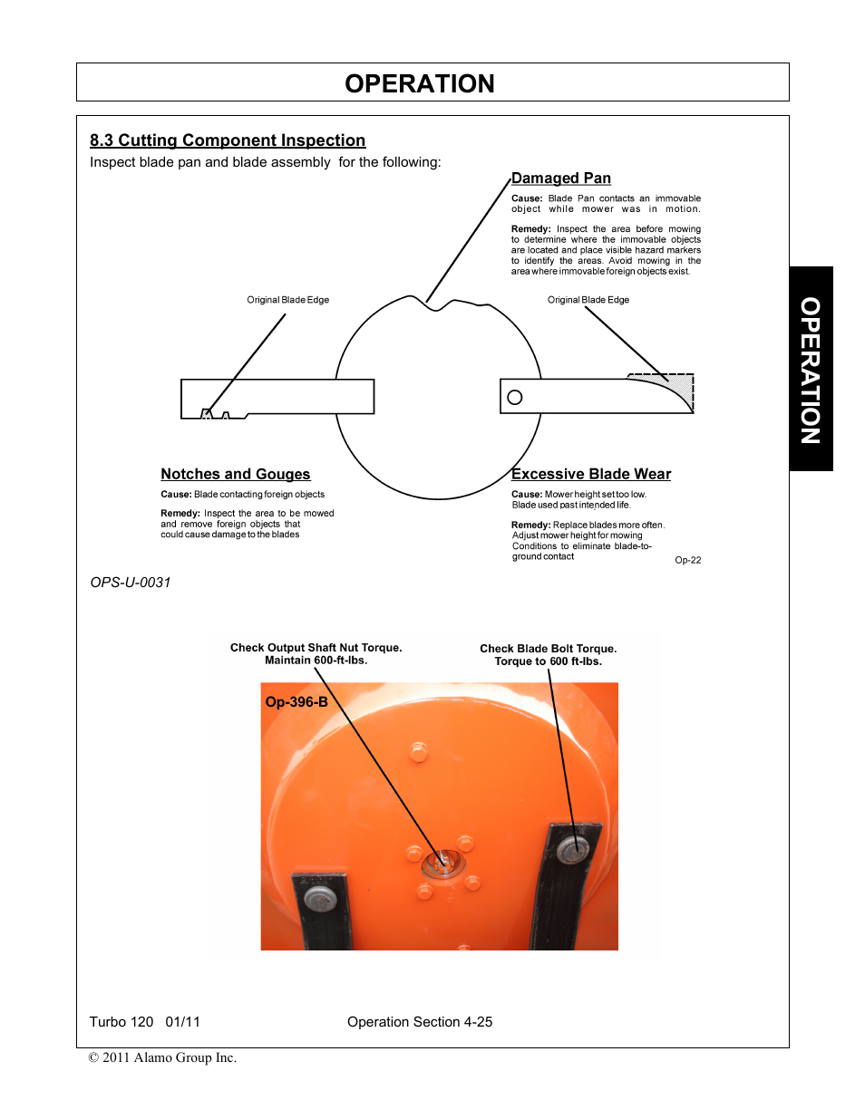 3 cutting component inspection, Cutting component inspection -25, Operation | Opera t ion | Servis-Rhino TURBO120 User Manual | Page 135 / 202