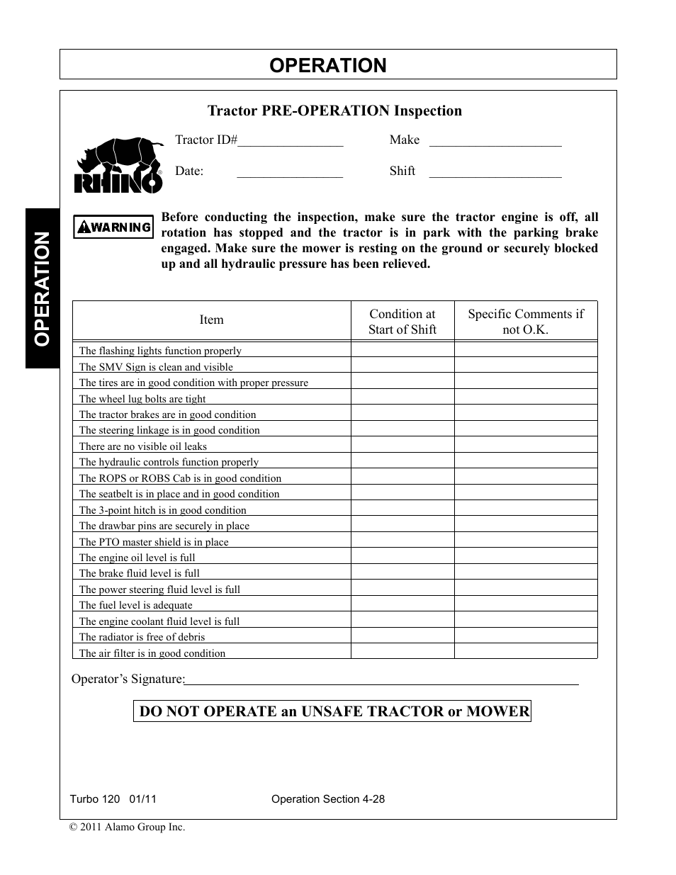 Operation, Opera t ion | Servis-Rhino TURBO120 User Manual | Page 138 / 202