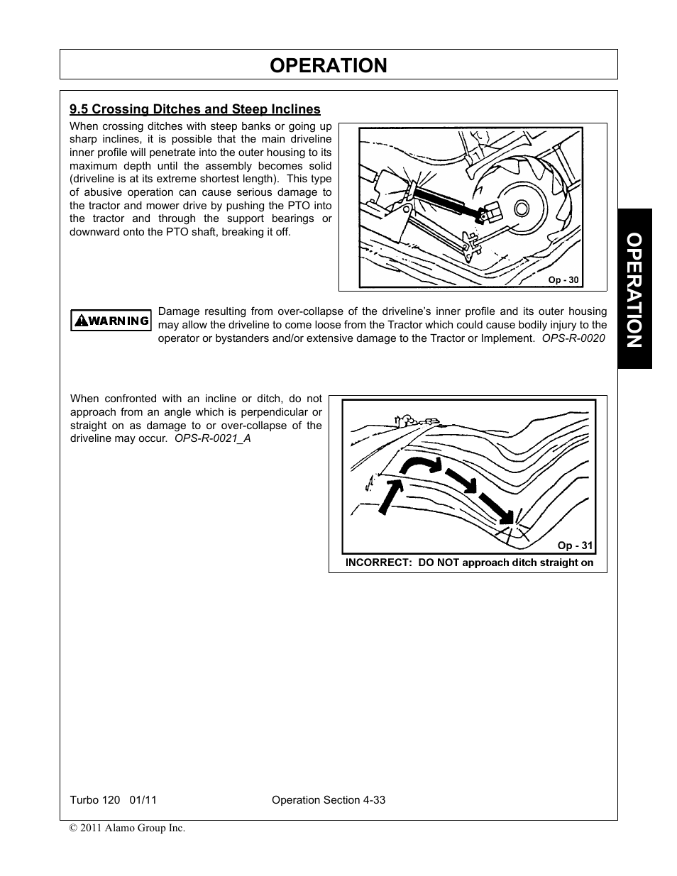 5 crossing ditches and steep inclines, Crossing ditches and steep inclines -33, Operation | Opera t ion | Servis-Rhino TURBO120 User Manual | Page 143 / 202