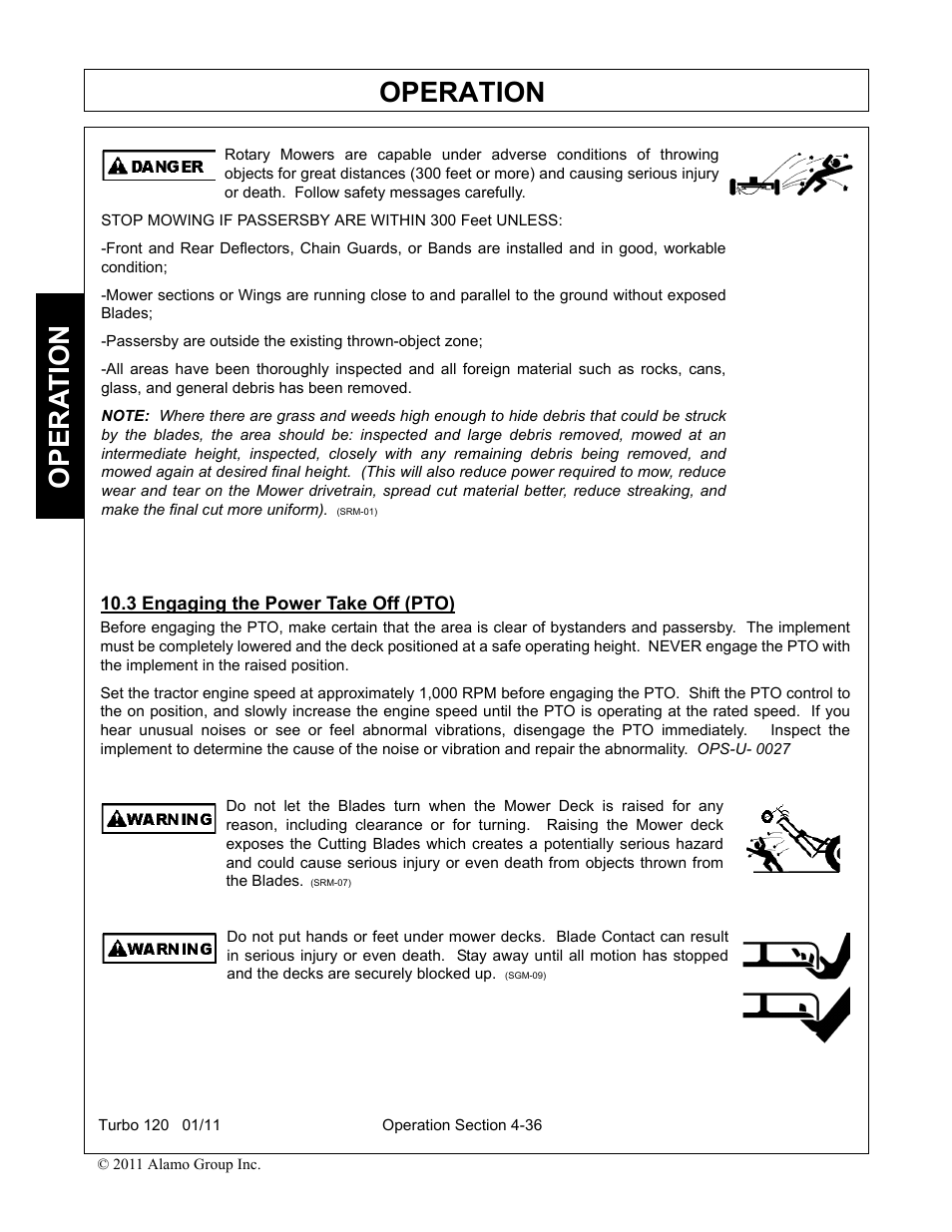 3 engaging the power take off (pto), Engaging the power take off (pto) -36, Operation | Opera t ion | Servis-Rhino TURBO120 User Manual | Page 146 / 202