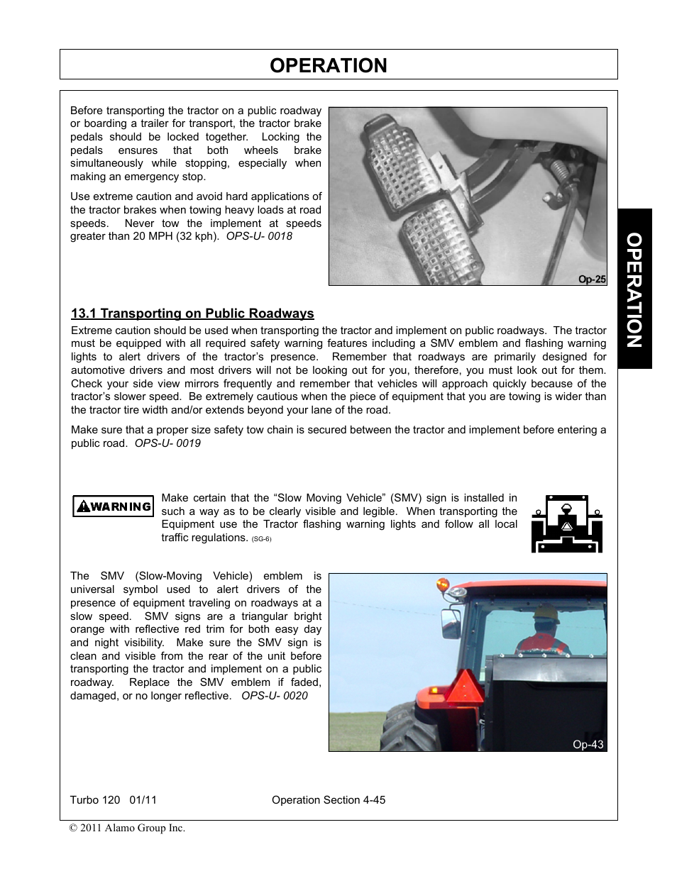 1 transporting on public roadways, Transporting on public roadways -45, Operation | Opera t ion | Servis-Rhino TURBO120 User Manual | Page 155 / 202