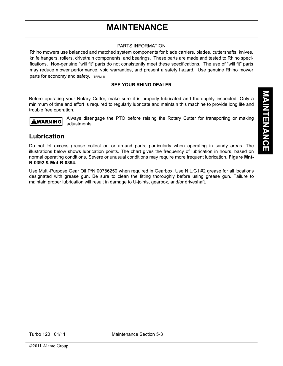 Lubrication, Lubrication -3, Maintenance | Servis-Rhino TURBO120 User Manual | Page 163 / 202