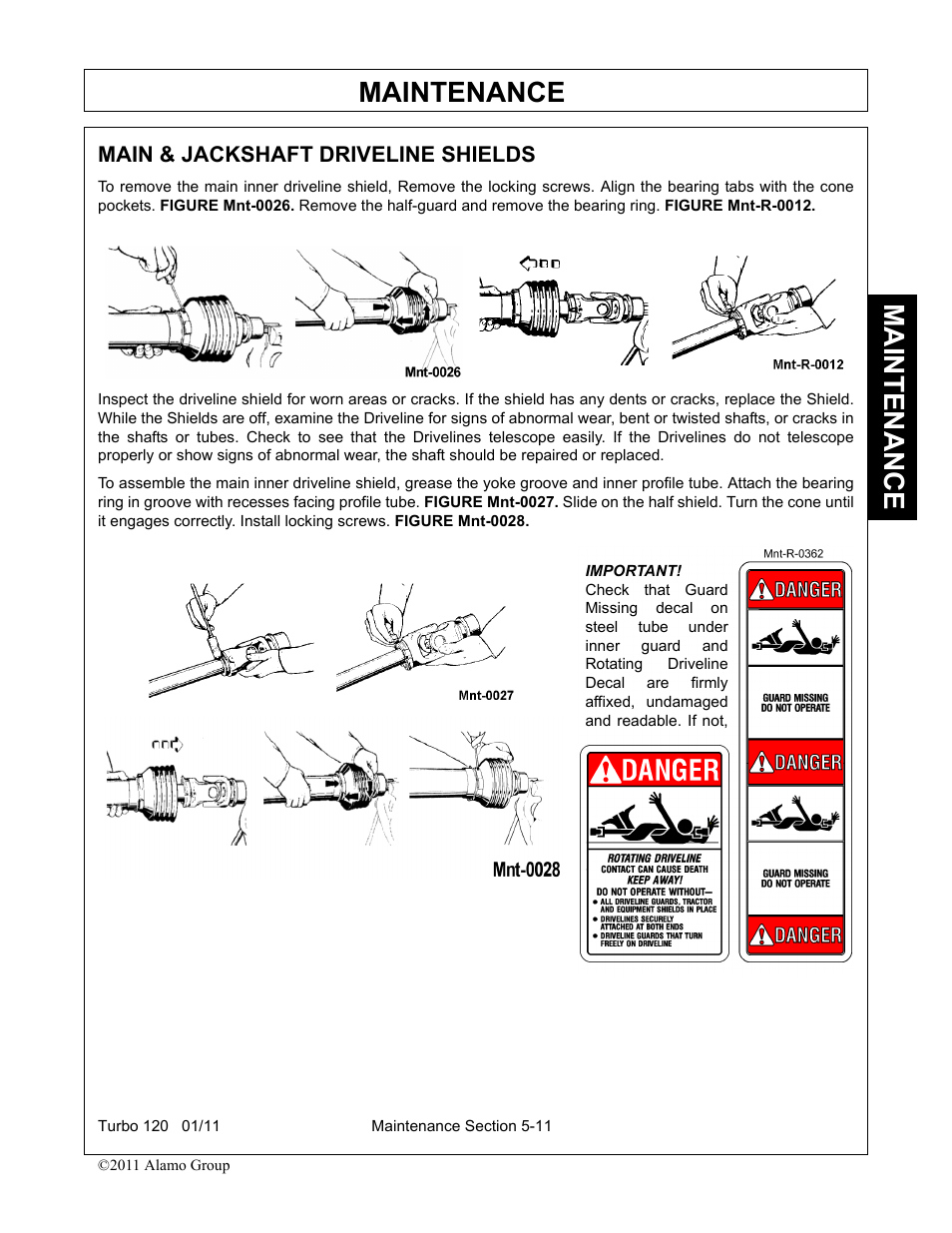 Main & jackshaft driveline shields, Main & jackshaft driveline shields -11, Maintenance | Servis-Rhino TURBO120 User Manual | Page 171 / 202