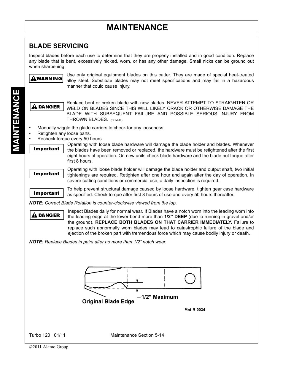 Blade servicing, Maintenance | Servis-Rhino TURBO120 User Manual | Page 174 / 202