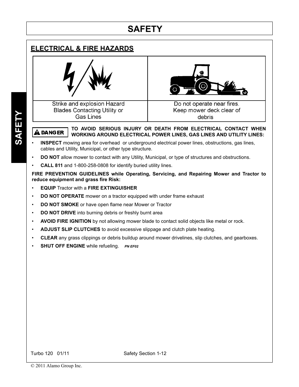 Electrical & fire hazards, Electrical & fire hazards -12, Safety | Servis-Rhino TURBO120 User Manual | Page 22 / 202
