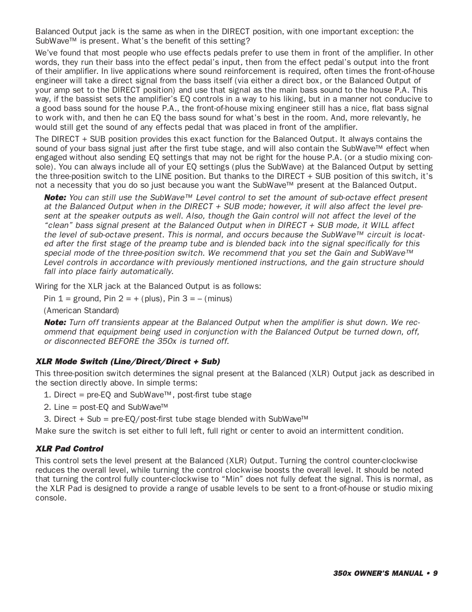 SWR Sound 350x User Manual | Page 11 / 20