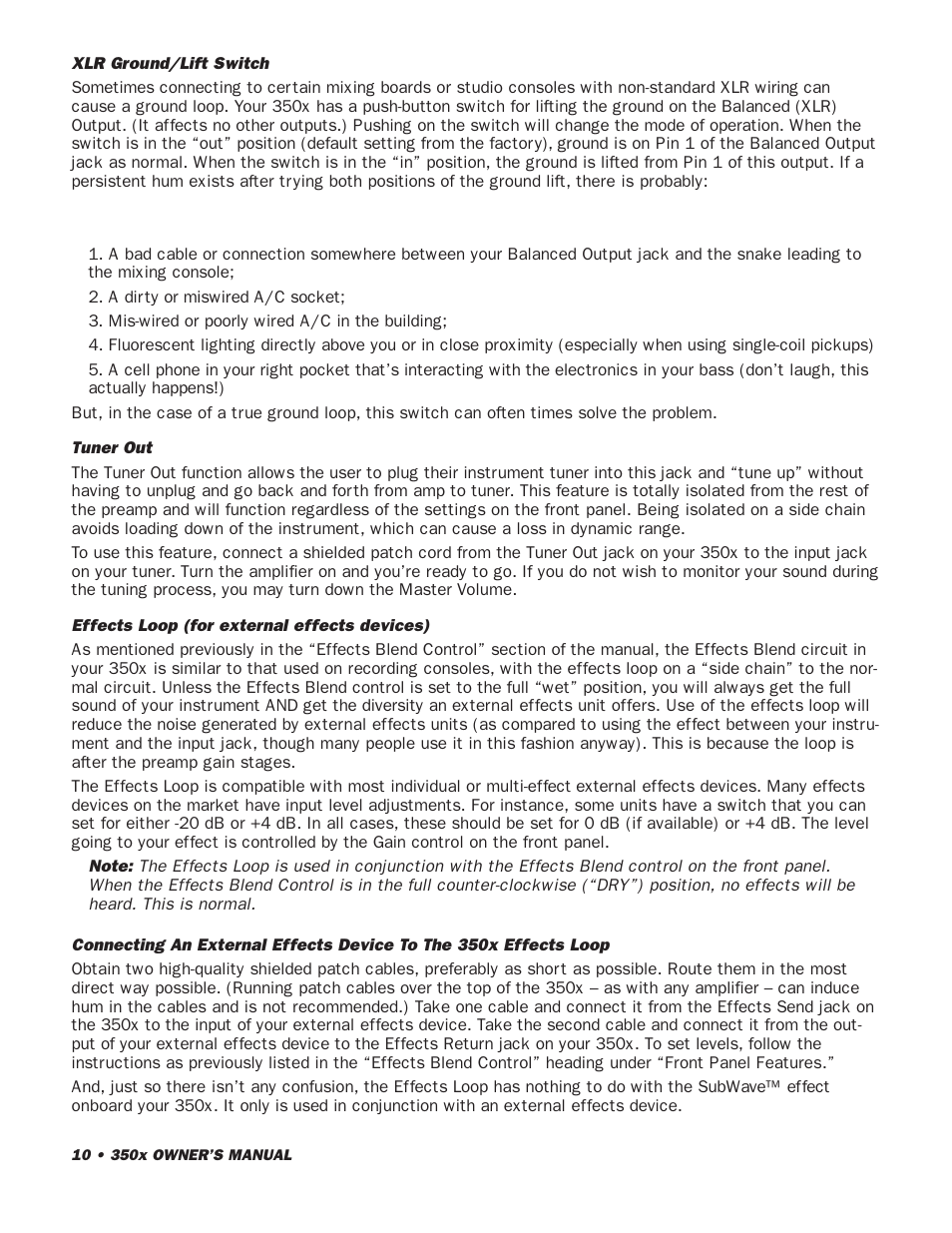 SWR Sound 350x User Manual | Page 12 / 20