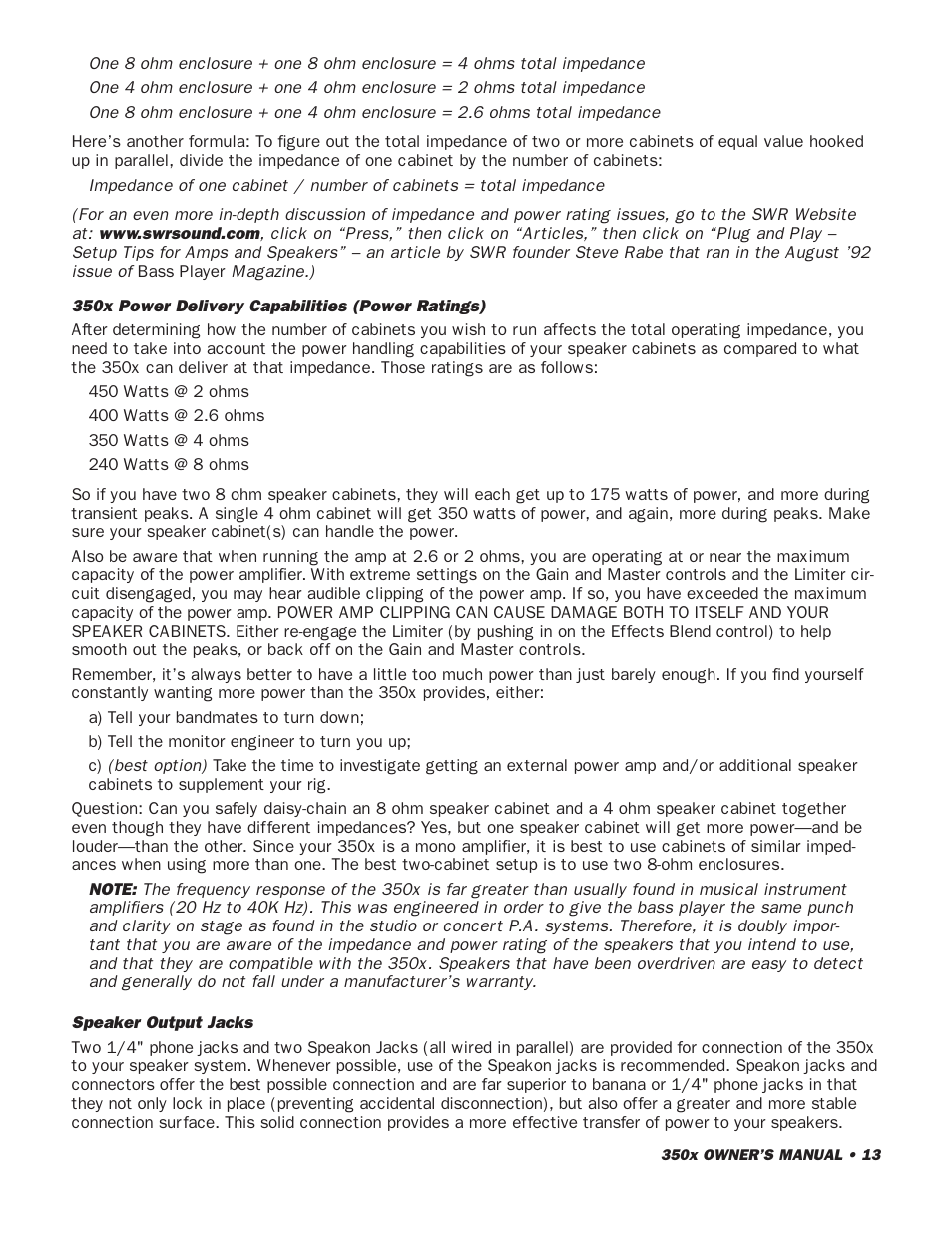 SWR Sound 350x User Manual | Page 15 / 20