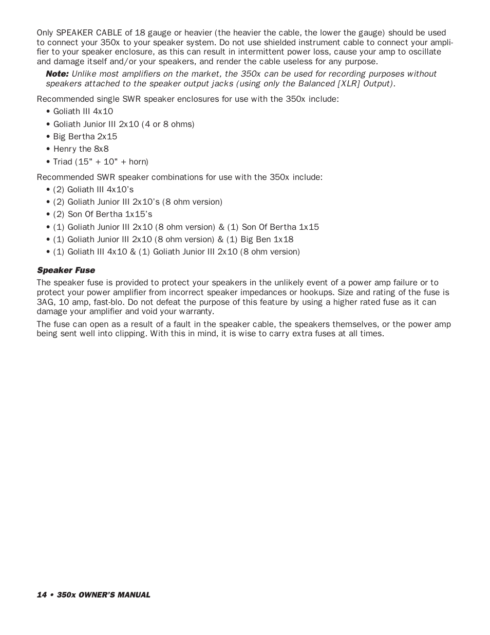 SWR Sound 350x User Manual | Page 16 / 20