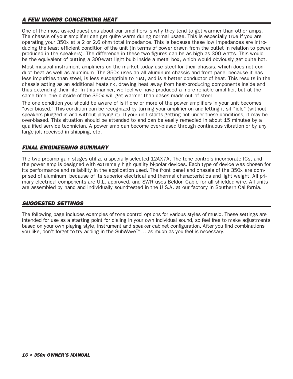 SWR Sound 350x User Manual | Page 18 / 20