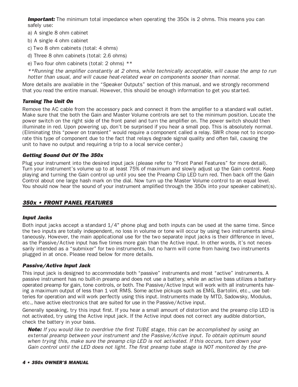 SWR Sound 350x User Manual | Page 6 / 20