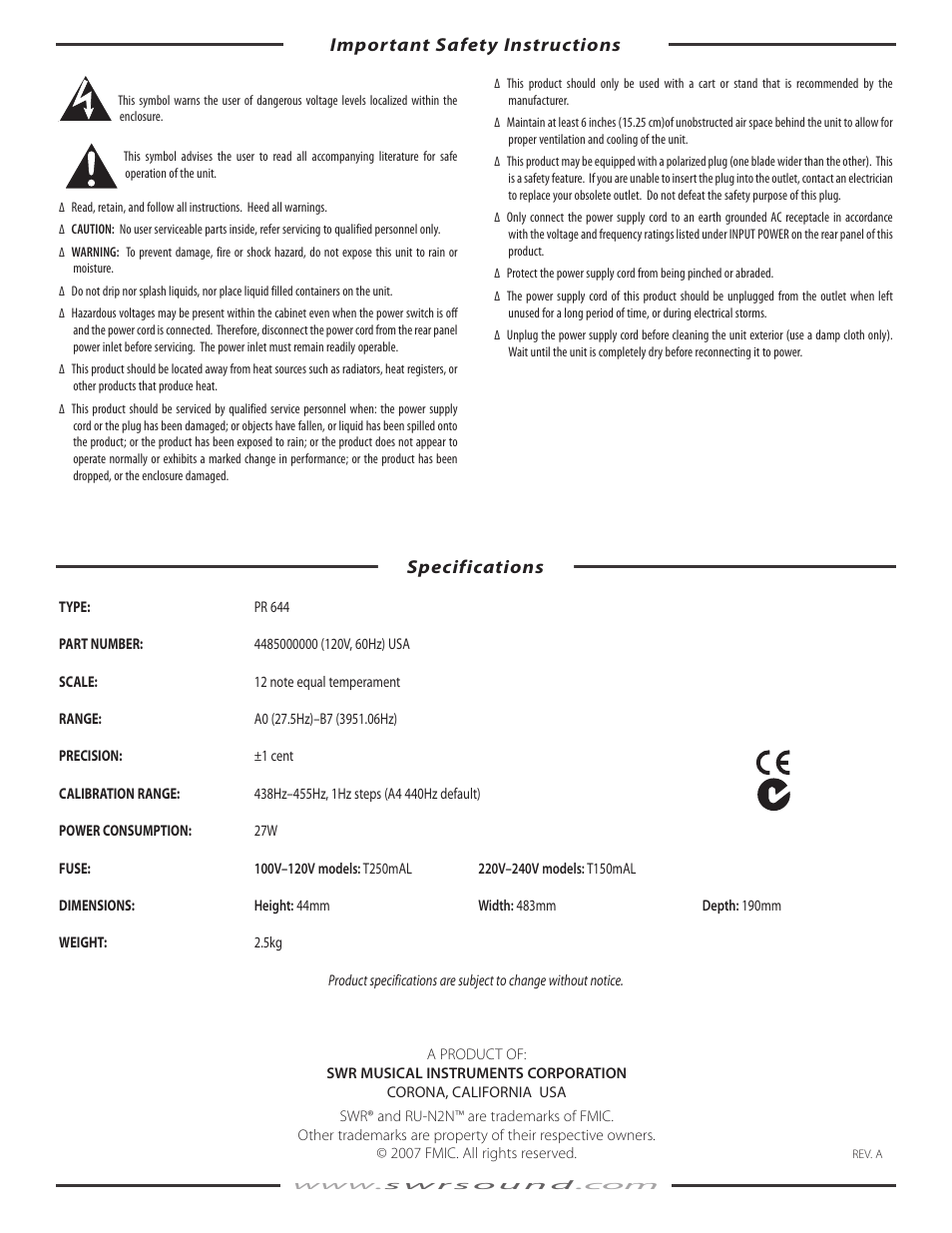 SWR Sound PR 644 User Manual | Page 2 / 2