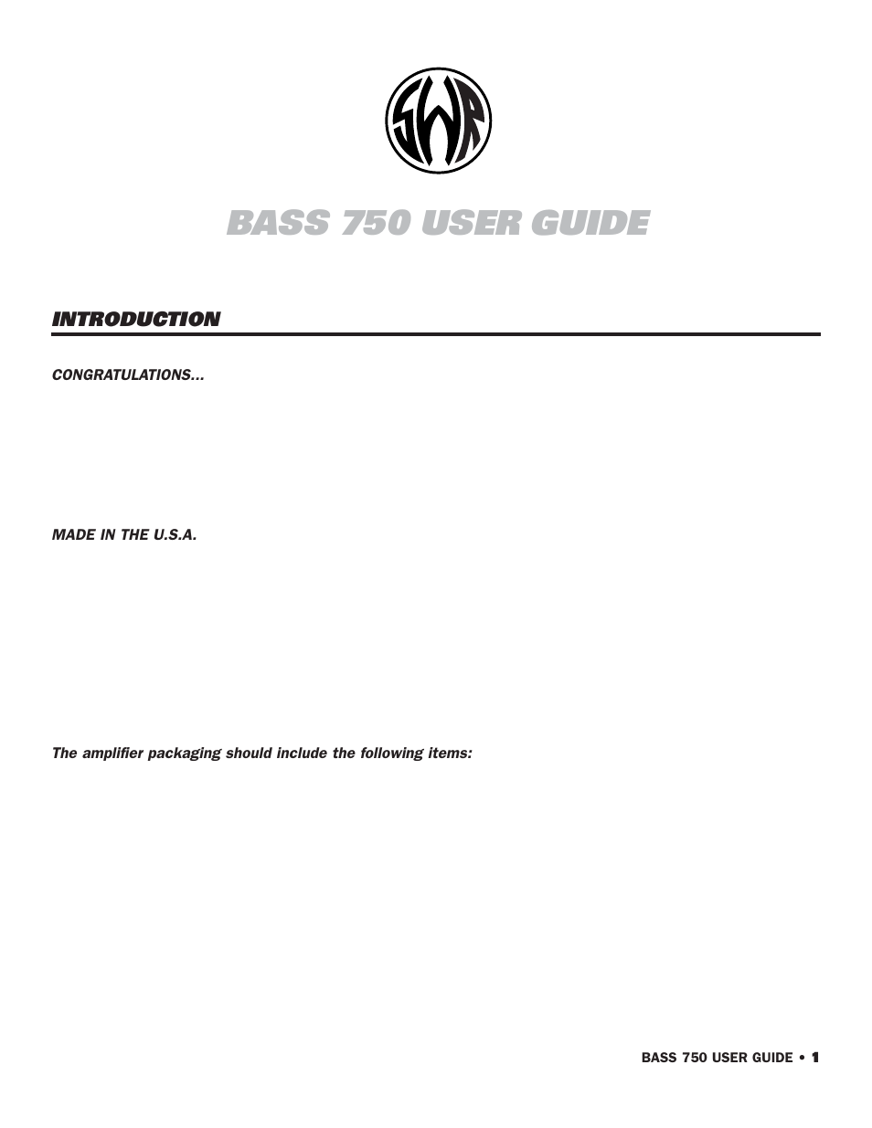 Bass 750 user guide | SWR Sound 750 User Manual | Page 3 / 12