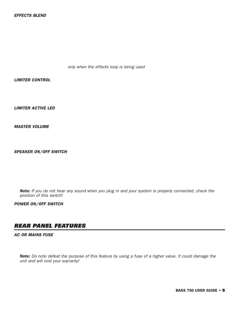 Rear panel features | SWR Sound 750 User Manual | Page 7 / 12