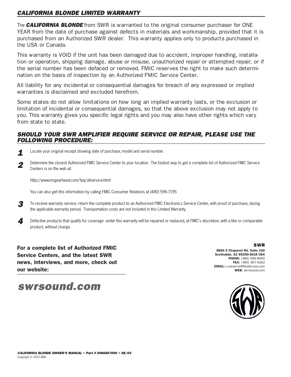SWR Sound California Blonde User Manual | Page 10 / 12
