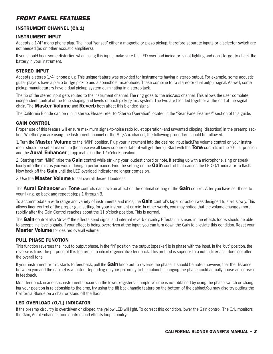 Front panel features | SWR Sound California Blonde User Manual | Page 5 / 12