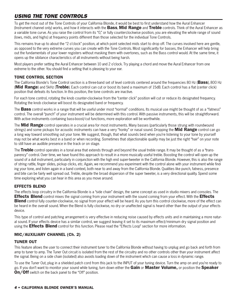 Using the tone controls | SWR Sound California Blonde User Manual | Page 6 / 12