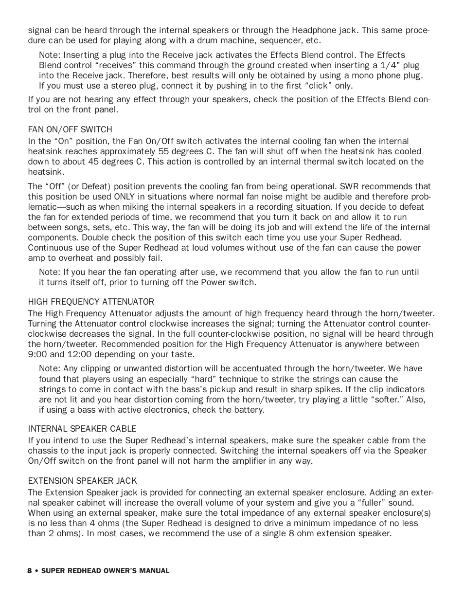 SWR Sound Super Redhead User Manual | Page 10 / 16