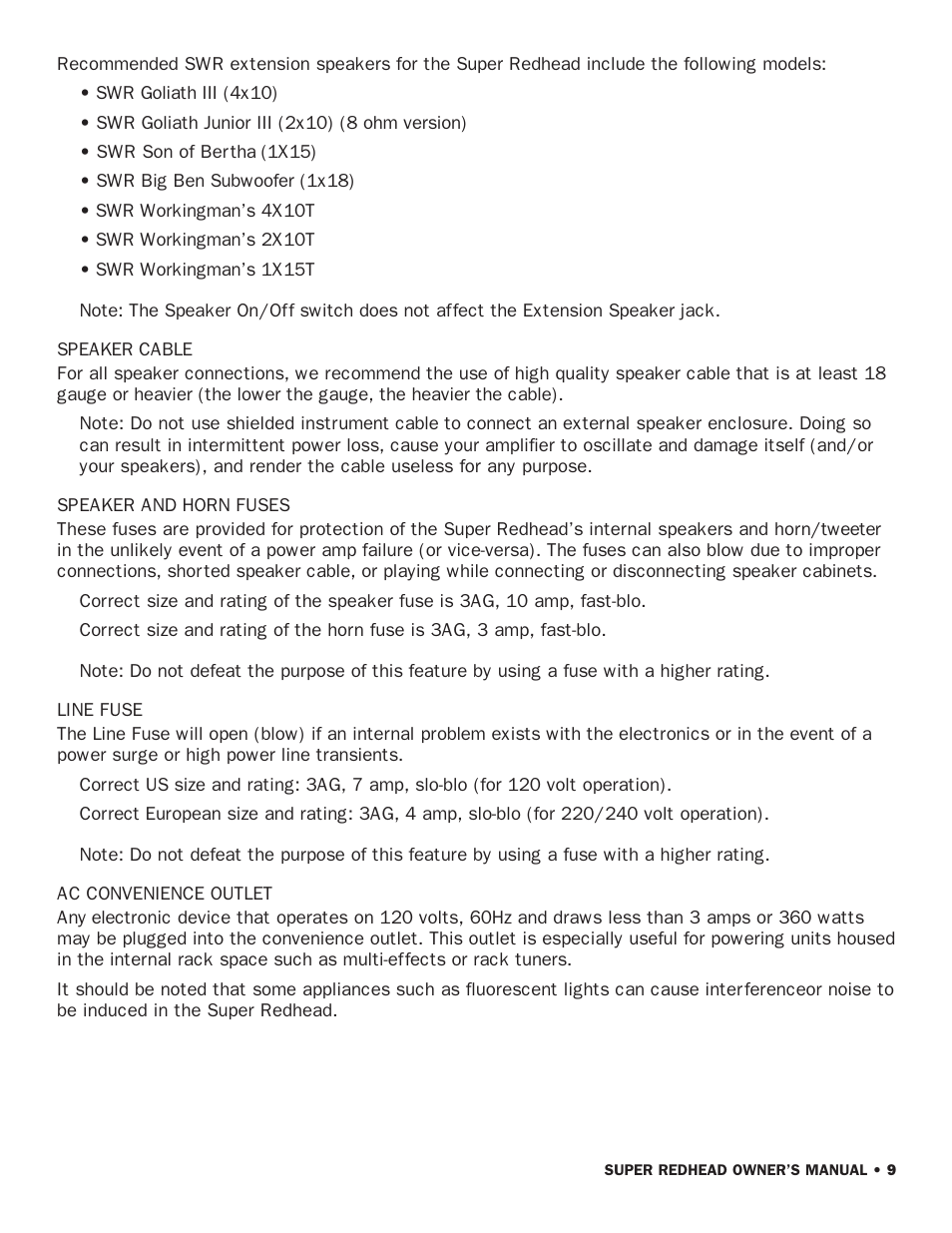 SWR Sound Super Redhead User Manual | Page 11 / 16