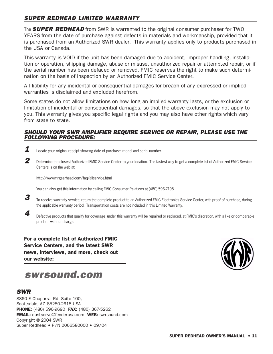 SWR Sound Super Redhead User Manual | Page 13 / 16