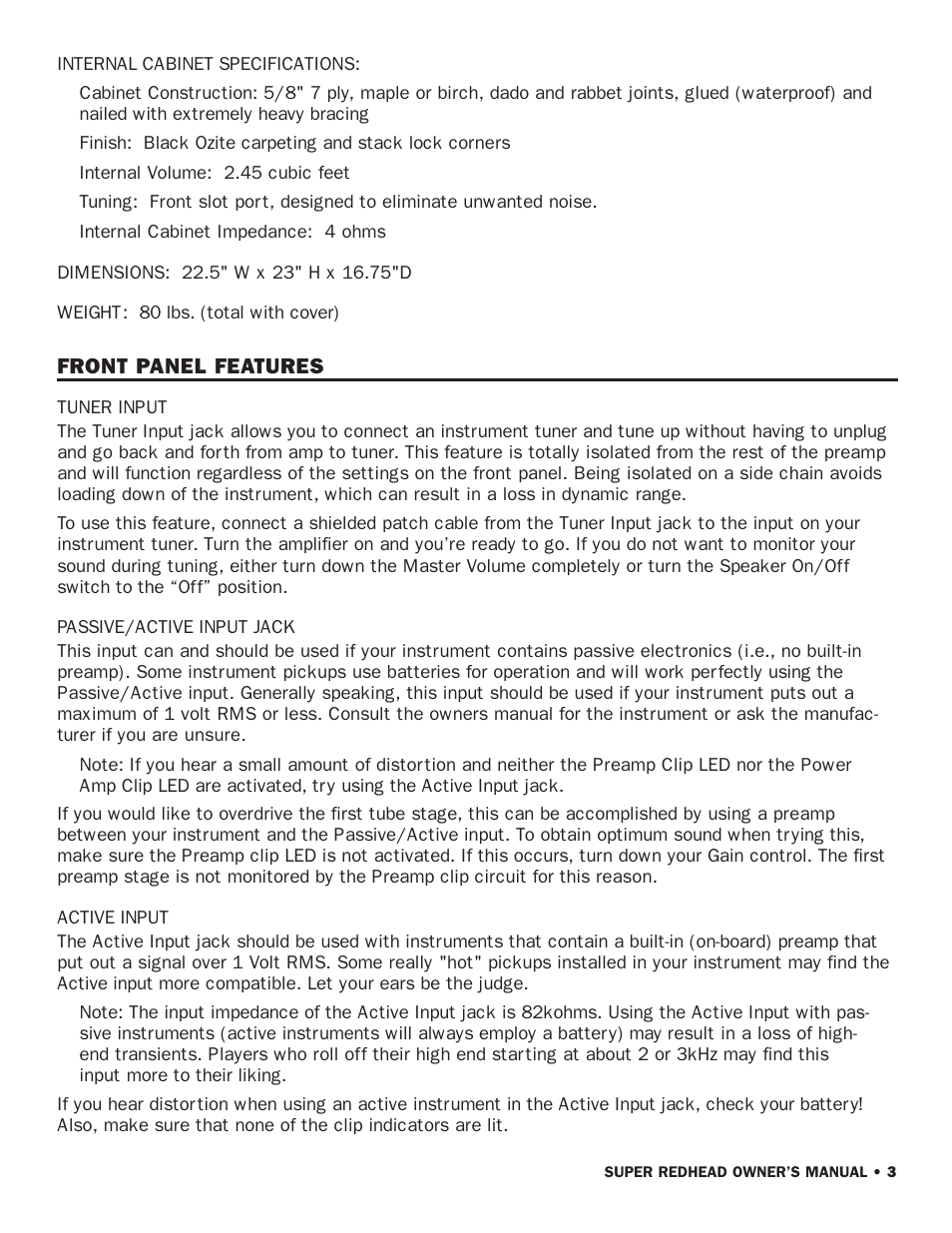 SWR Sound Super Redhead User Manual | Page 5 / 16