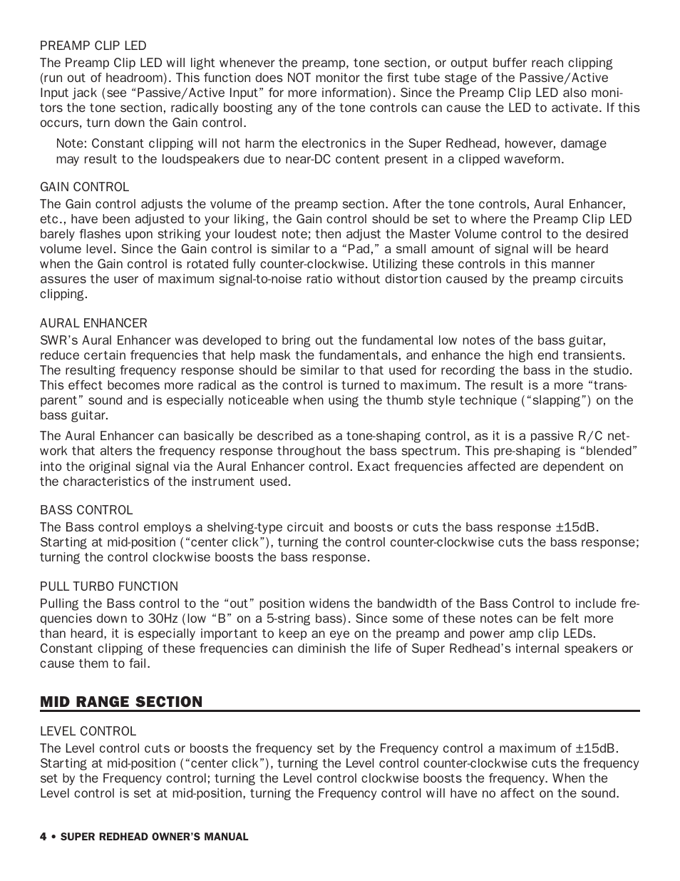 SWR Sound Super Redhead User Manual | Page 6 / 16