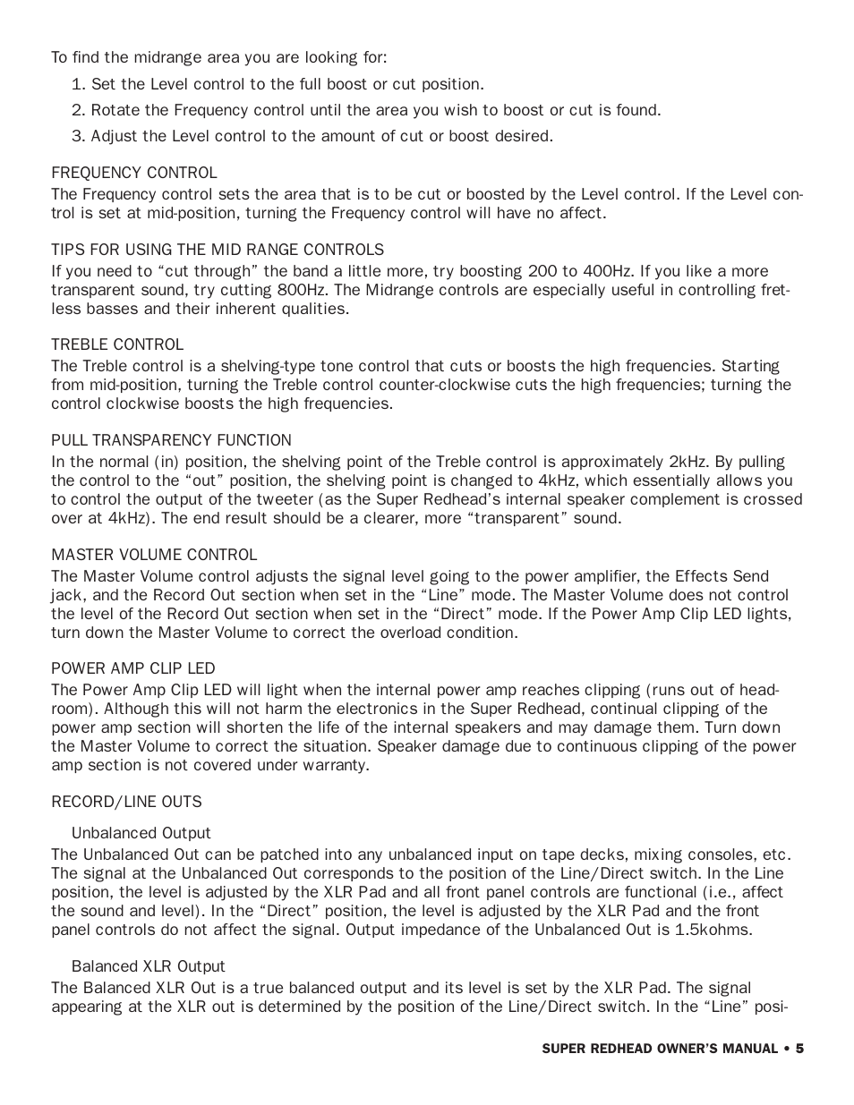 SWR Sound Super Redhead User Manual | Page 7 / 16