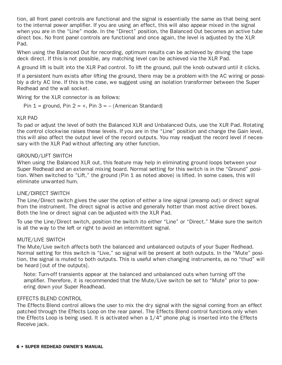 SWR Sound Super Redhead User Manual | Page 8 / 16